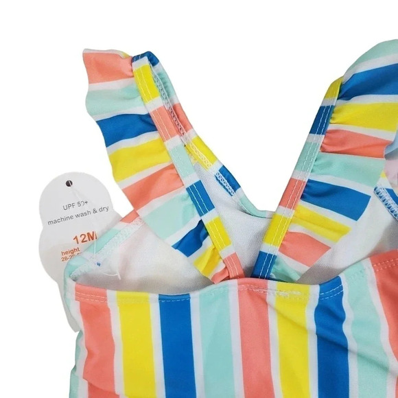 12m Striped Ruffle Detail One Piece Baby Bikinis One Piece Swimsuit for Girls - Picture 6 of 6
